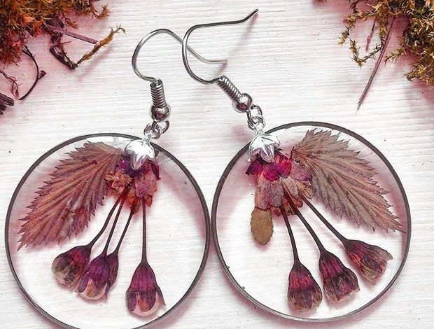 Earrings in rose color