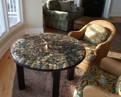 Table made of stone and epoxy